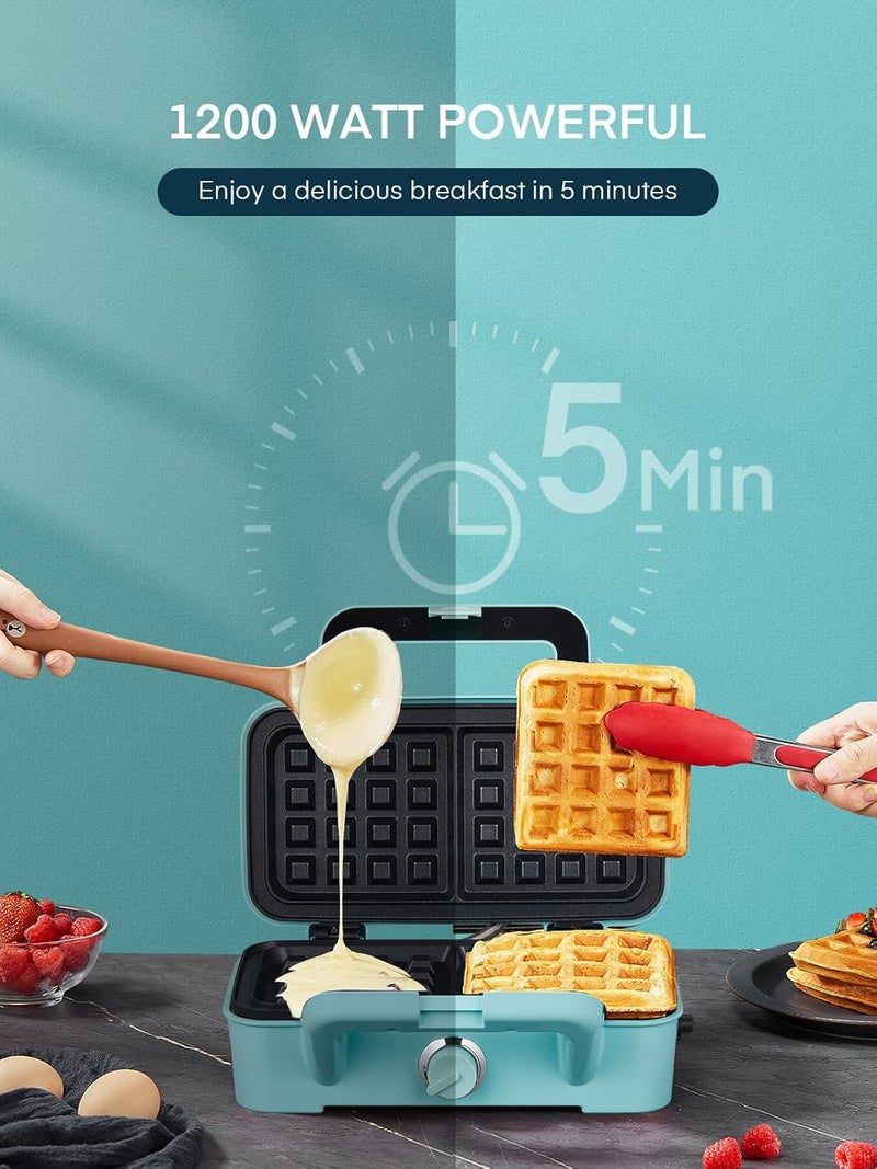 FOHERE Waffle Maker 3 in 1 Sandwich Maker 1200W Panini Press With Removable Plates and 5-gear Temperature Control, Non-stick Coating Easy to Clean,Indicator Lights, Blue - Image 2